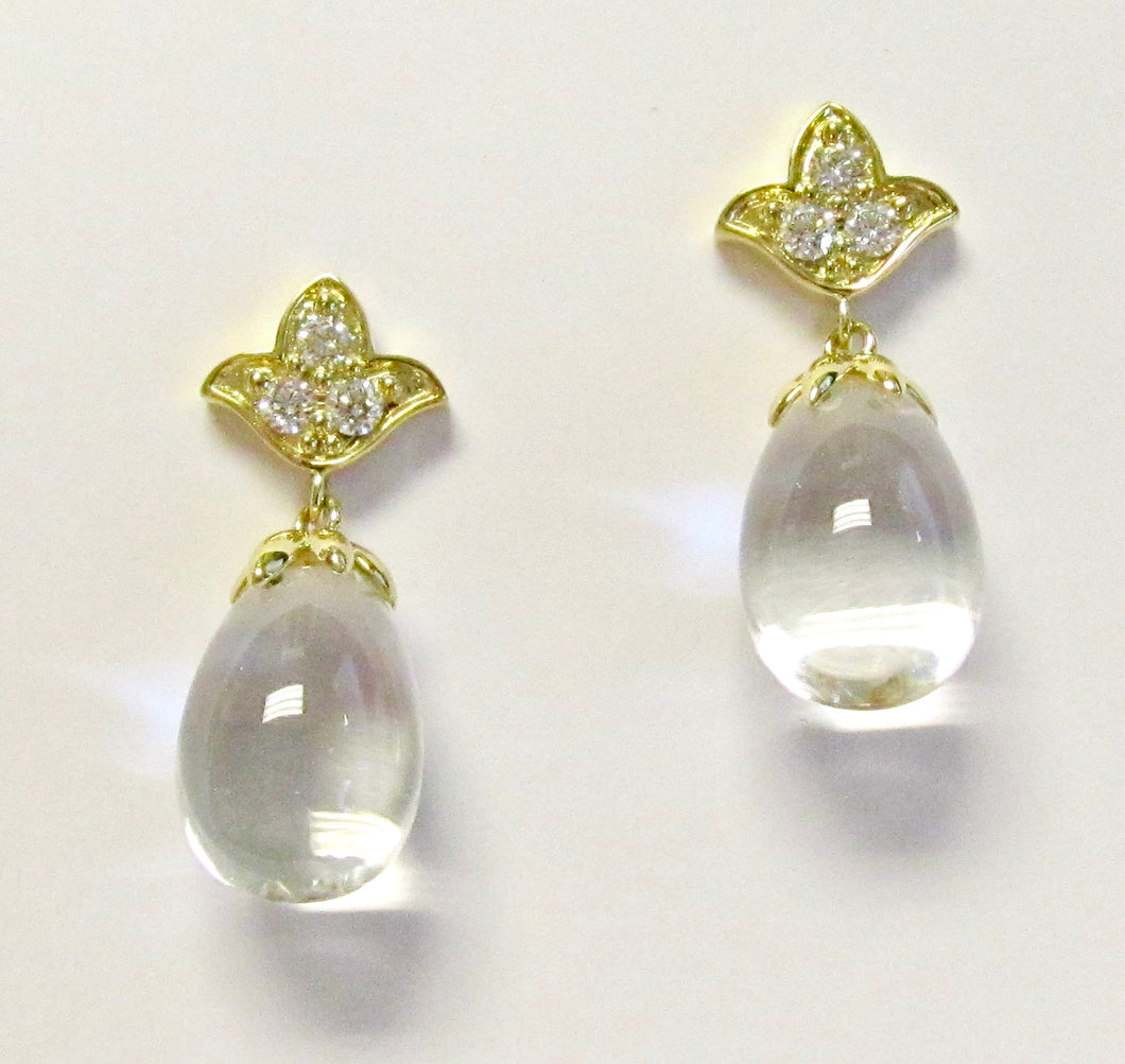 18K Yellow Gold Lotus Crystal Earrings