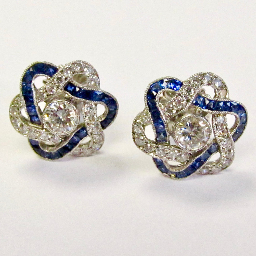 Diamond & Blue Sapphire Earrings