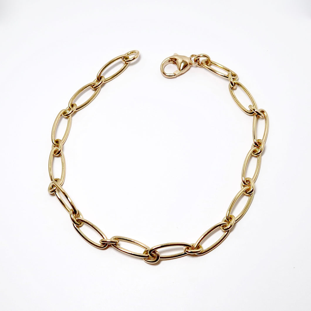 18k Yellow Gold Pointy Oval & Round Connecting Link Cable Bracelet
