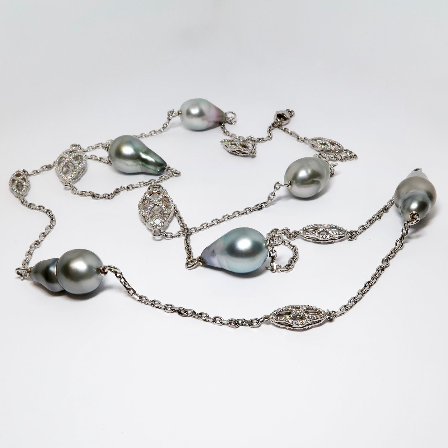 Diamond & Grey Pearl Necklace