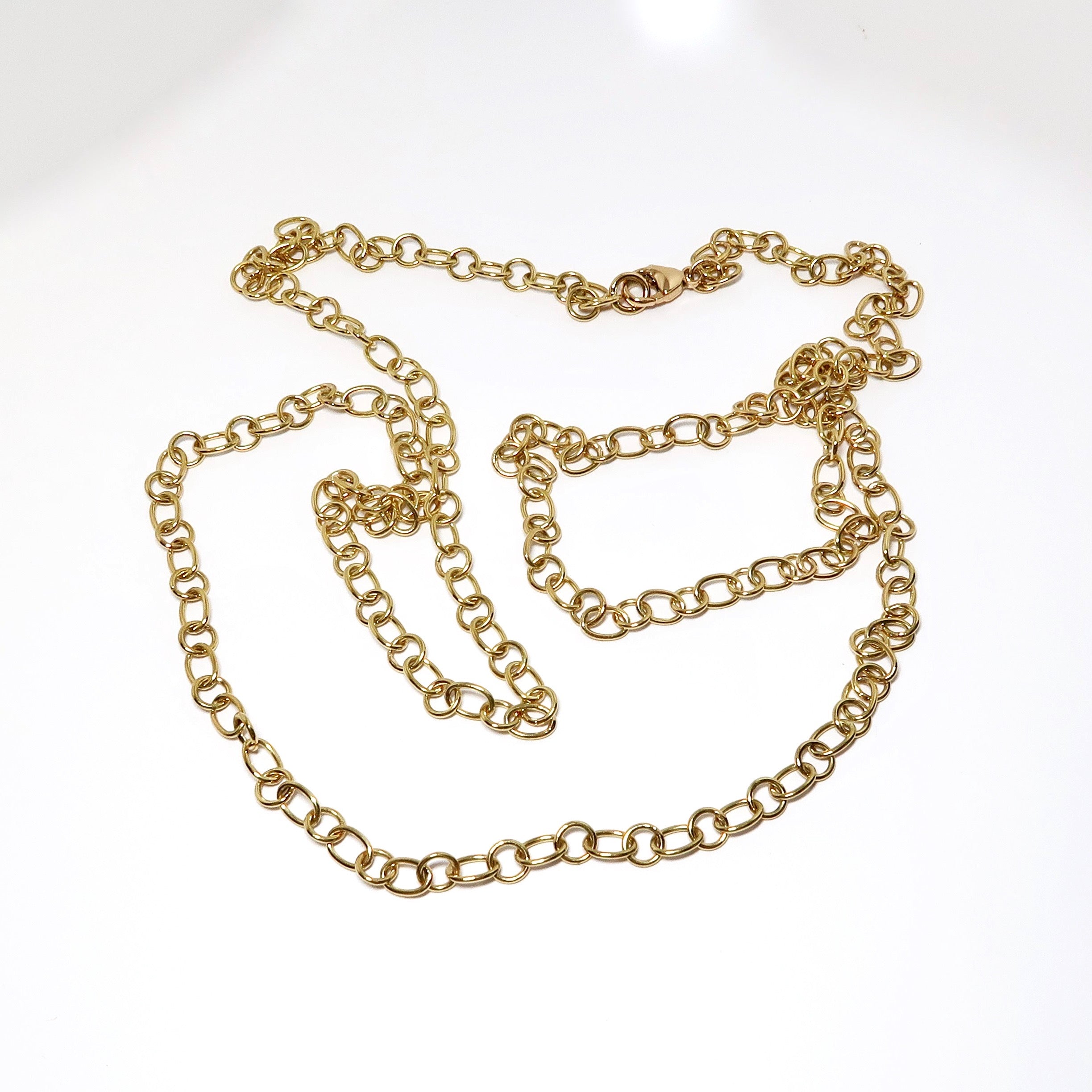 Yellow Gold Long & Short Oval Link Necklace