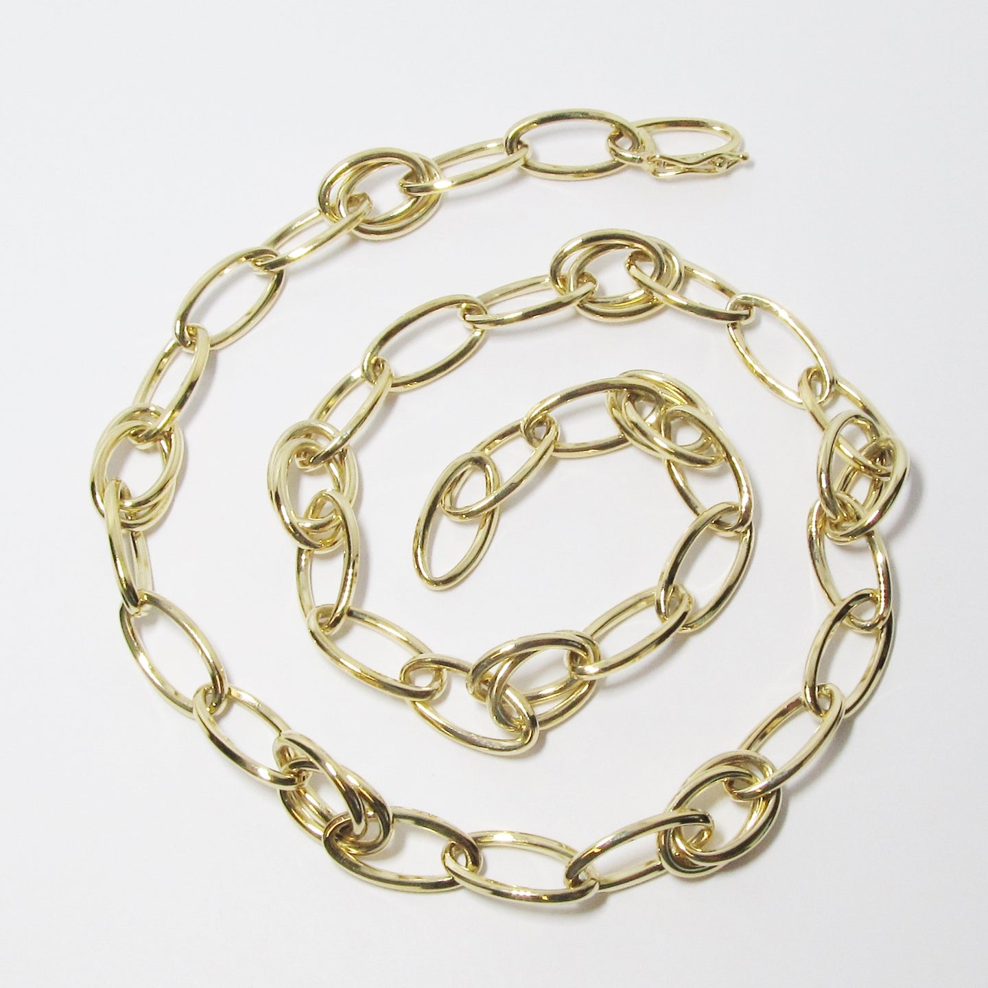18k Yellow Gold Link Necklace, Marquise and Oval Shape Links
