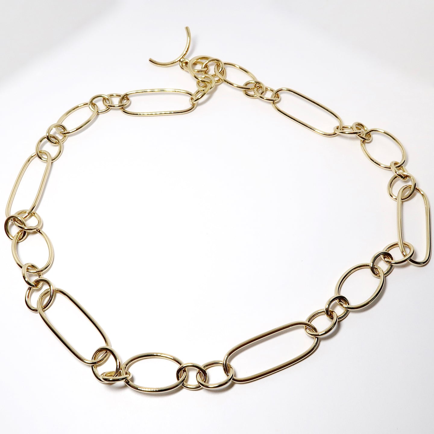 Yellow Gold Rectangle & Oval Link Necklace