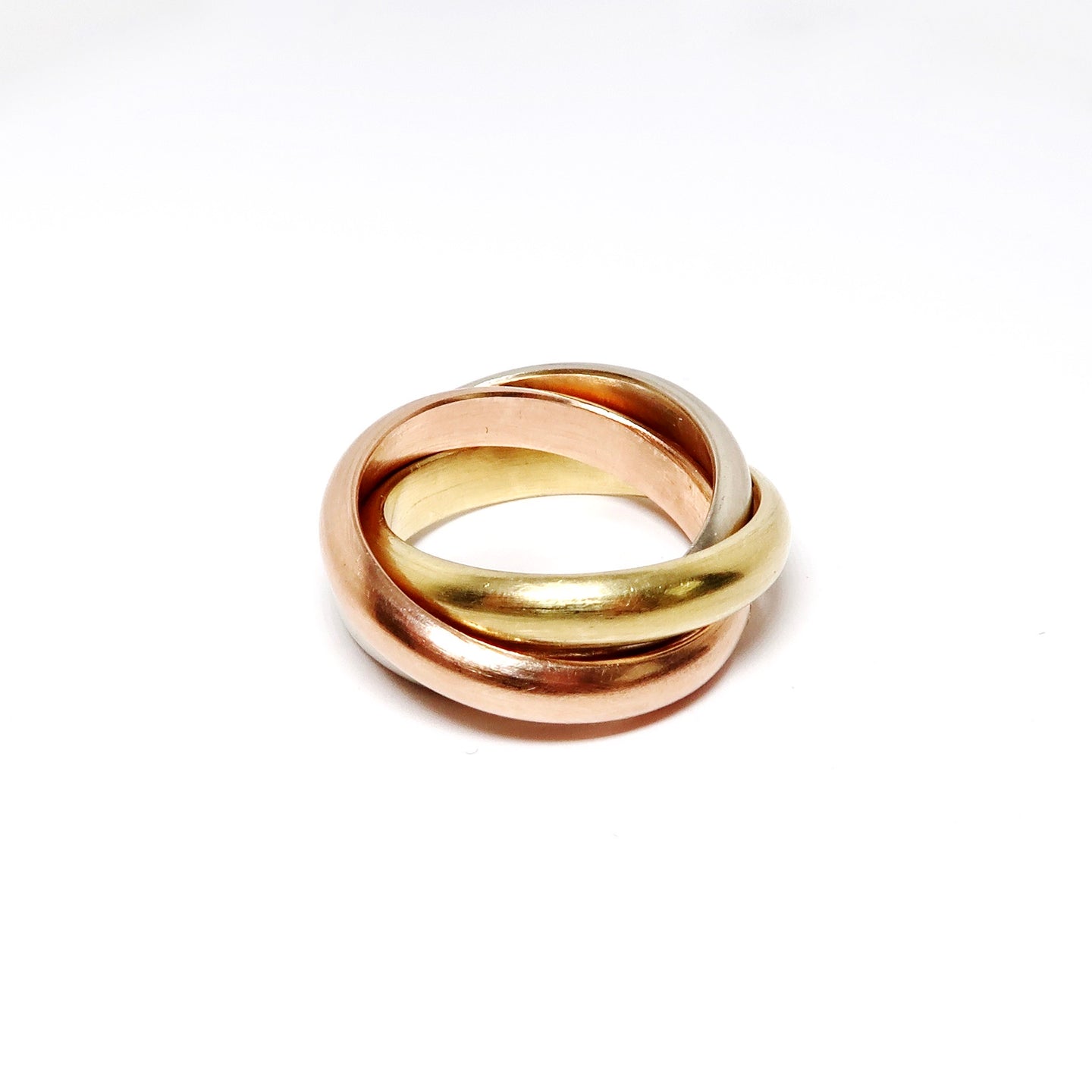 18k Tri-Color Gold Rolling Ring, Pink, Yellow, & White Gold Ring