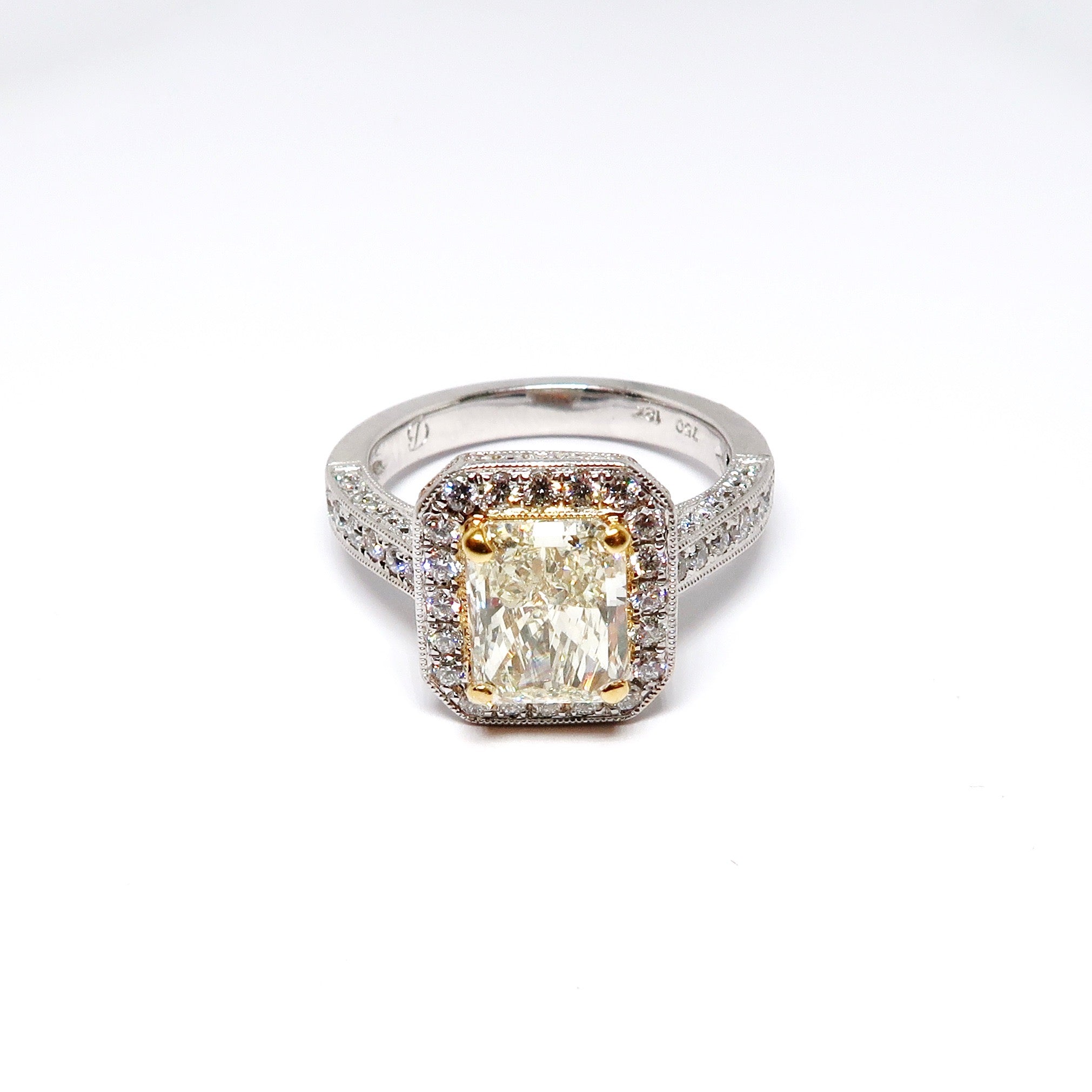 18k White Gold, Fancy Yellow Halo Diamond Ring